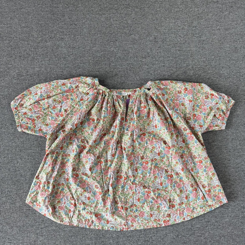 Roller Rabbit Blouse Womens Large Multi Liberty Floral Puff Sleeve Tunic Top